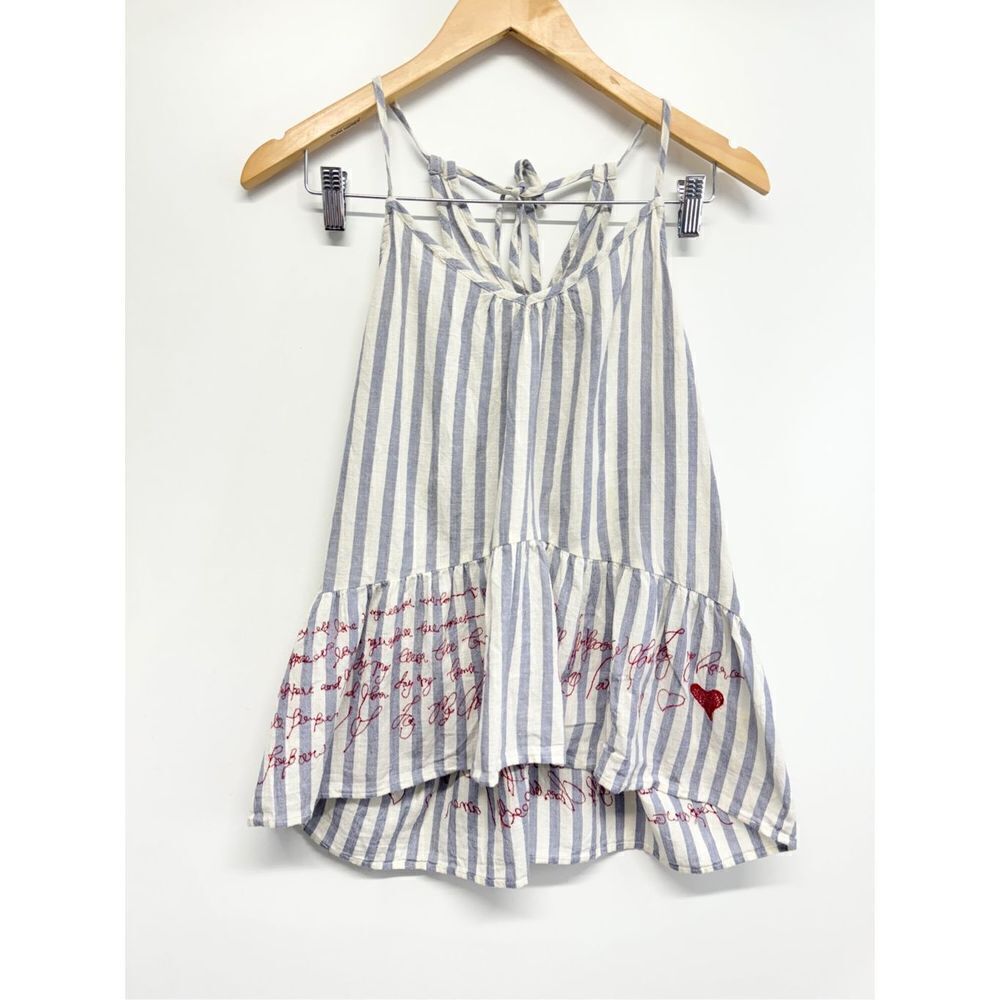 Love Stitch Tank Top Francois Embroidered Size Large Striped 100% Cotton